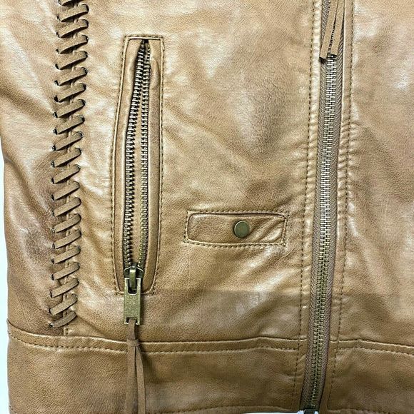 Coffee Shop Women Faux Leather Jacket Brown Zippered Size S - Picture 6 of 10